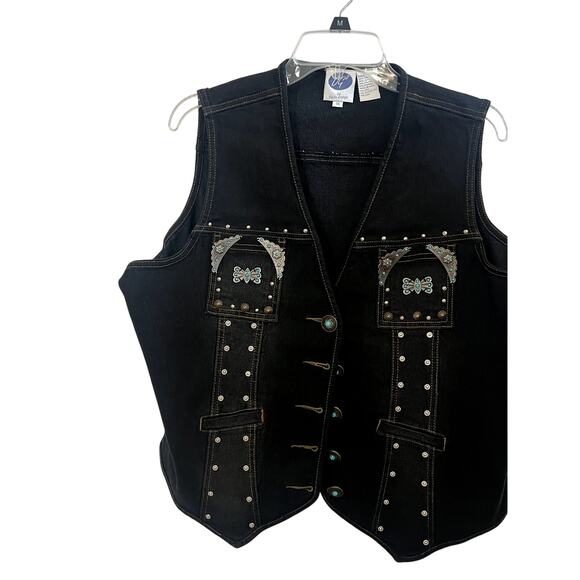 Diane Gilman 1x Fashion Vest cowboy rodeo vntg country plus size colorful denim - Picture 1 of 9
